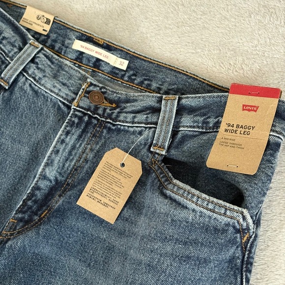 Levi's Denim - Levis 94 Baggy Wide Leg Jeans Womens 32x31 Medium Wash Blue Denim Mid Rise
